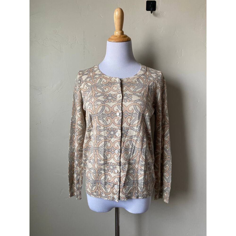 Talbots Black Label Gold Metallic Scroll and Floral Cardigan Sz L Petite NWT - Picture 7 of 11